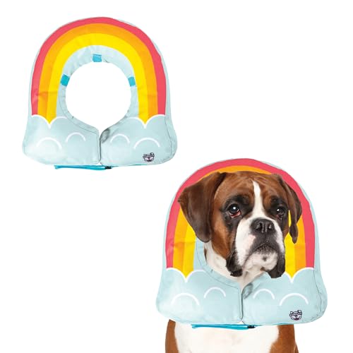 Rainbow Inflatable Dog Recovery Collar, Comfortable Cone Replacement for Pet Surgery, Protective Collars to Prevent Licking & Biting, Size Large - size: Large