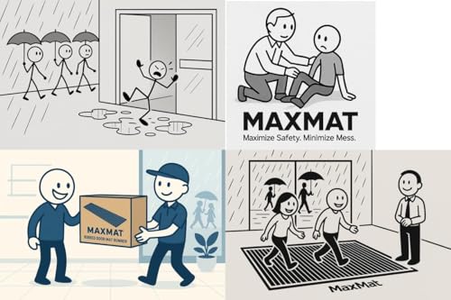 MaxMat® 4-Pack Extra Large Commercial Floor Mat, 3 x 5 Feet Heavy Duty, Waterproof, Low-Profile, Easy to Clean, Rubber Entry Mat (Black, 3 x 5 Feet - 4 Pack) - color: Black, size: 3 x 5 Feet - 4 Pack