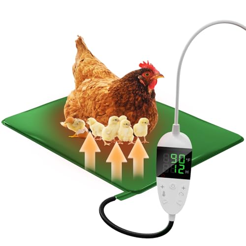 Chicken Heating Pad with Adjustable Digital Thermostat, Electric Chicken Heated Mat with Chew Resistant Cord, Waterproof Outdoor Chicken Coop Heater for Baby Chicks, Brooder Heater Warming Pad, Green - color: Green