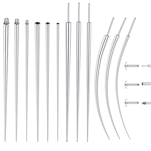 GEMQUEEN Piercing Ball Grabber Tool, 14-20G Taper for Changing Jewelry | Surgical Steel Flat Back Earrings Threader Tool Insertion Pin, Body Piercing Kit for Ear Rook Conch Nose Lip Jewelry Removal - style: Thread+Threadless(14G 16G 18G)
