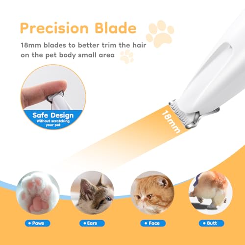 Mcbazel Pet Micro Precision Trimmer, Multifunctional Pet Hair Trimmer Waterproof Rechargeable Shaver with LED Light for Paws Eyes Ears Face Buttocks for Small Dogs and Cats，50dB Quiet Shave.