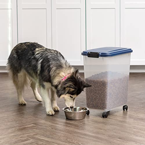 IRIS USA Dog Food Storage Container, Up to 40 lbs, Navy, Made in USA | Wheels for Mobility, Airtight Seal, BPA-Free, Best for Bird Seed, Cat food, Cat Litter, Chicken Feed, Pellets - color: Navy, size: 40 lbs