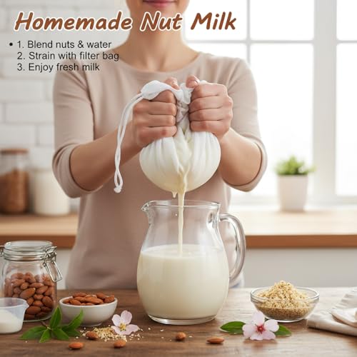 Nut Milk Bag, Food Straining Bag, Nylon, 7.9 x 11.8", 4 Pack | Cheese Cloth Bag, Straining Fruit Juice, Tofu, Almond