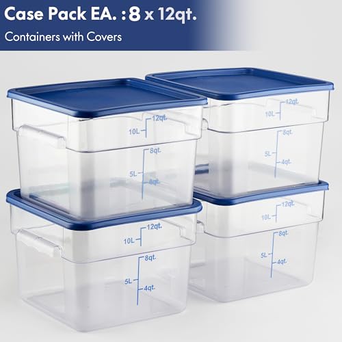 CURTA 8-Pack 12 Qt NSF Clear Polycarbonate Food Storage Containers with Blue Lids - Square, Commercial-Grade, Freezer & Dishwasher Safe, Stackable - color: 12.0 Qt 8-Pack(Blue Lids)