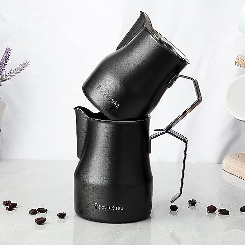 Espresso Steaming Pitcher Stainless Steel 12 oz Coffee Frothing Picther Milk Jug Cappuccino Latte Art Cup - color: Black, size: 11.8 Ounces