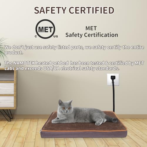 NAMOTEK Outdoor Heated Pet Bed for Cats Dog in Winter with Orthopedic Foam Base Auto Constant Temperature Electric Heating Pad & Waterproof Liner for Dog House Cabin Cot Doorway(19.7"Lx15.7"Wx1.7"Th) - size: 19"x15"