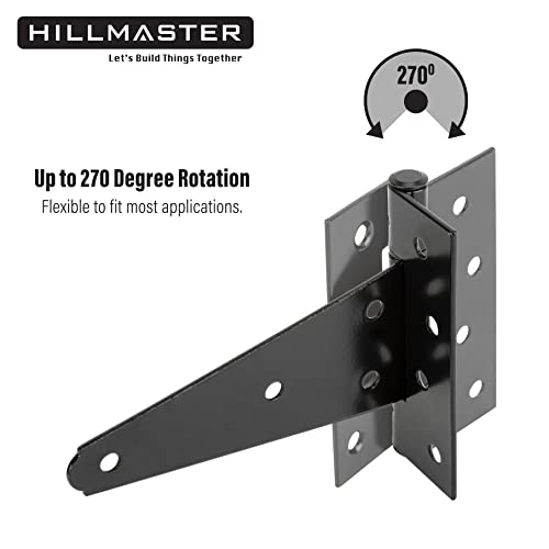 HILLMASTER 6 Inch T-Strap Heavy Duty Shed Door Hinges Gate Strap Hinges Black Tee Hinge Wrought Hardware for Wooden Fences,Yard,Barn Door,Rustproof (4 Pack) - size: 6in 4Pack