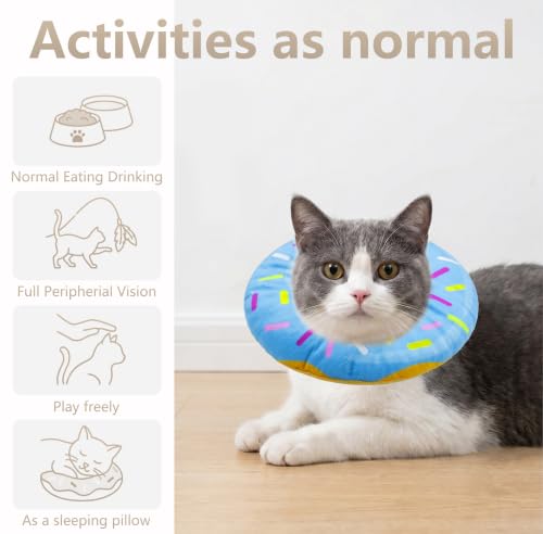 Cat Cone Collar Soft, Adjustable Cat Recovery Cone (Blue, S) | Stop Licking, Cute Kitten Donut Collar After Surgery, Elizabethan Collars for Kittens, Lightweight Cats Neck Cones - color: Blue, size: Small