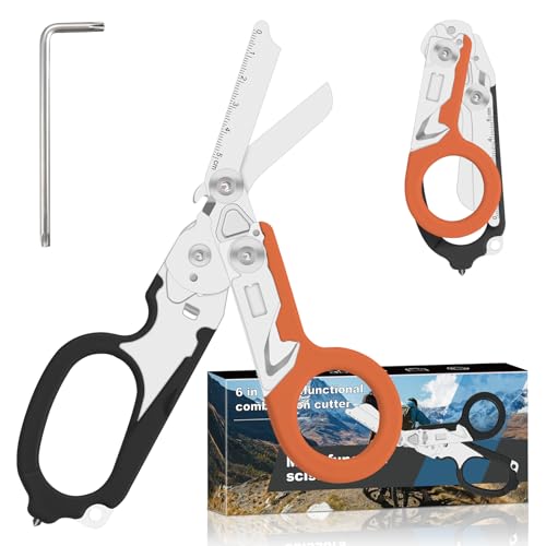 6-in-1 Heavy-Duty Emergency trauma shears (Black Orange) - color: Black Orange