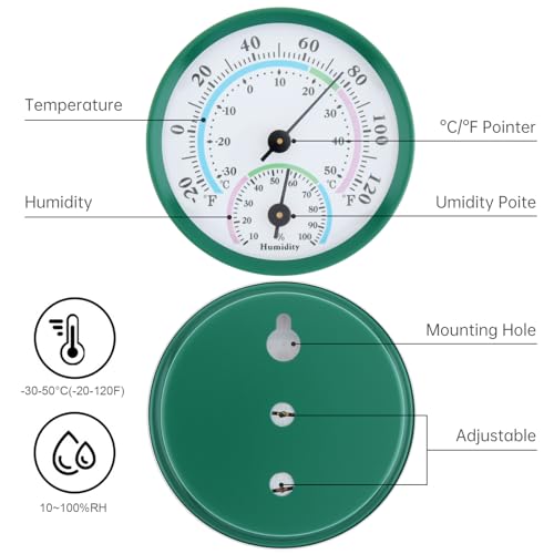 Mini Indoor Thermometer Hygrometer Analog 2 in 1 Temperature Humidity Monitor Gauge for Home, Wall, Room, Outdoor, Offices, Display Mechanical No Battery Needed (Silver) - color: Silver