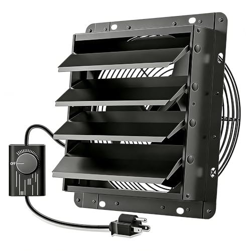 HG Power 16 Inch Shutter Exhaust Fan with Speed Controller, 1096 CFM High-Speed Vent Fan, Wall Mounted Attic Fan for Shed, Basement, Gable, Chicken Coop Ventilation Use, Black - size: 16 Inch w/ Speed Controller