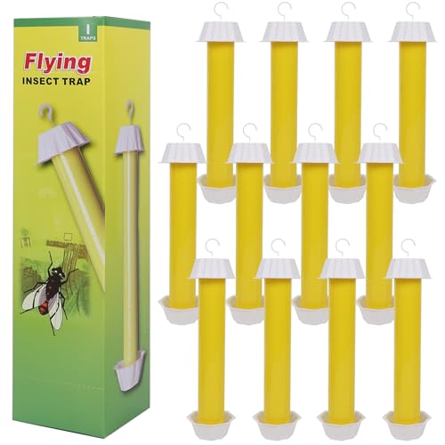 Fly Stick Sticky Fly Traps for Indoors Outdoor 12pk, Sticky Hanging Fly Stick, Flying Insect Trap, wasp Trap（Yellow 12PCS） - color: yellow 12PCS