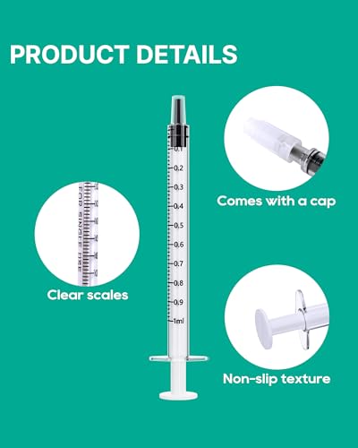 50 Pack 1ml Oral Syringes for Liquid without Needle Individually Wrapped | with cap, clear scale, non-slip bottom for pet feeding, liquid dispensing, scientific labs, plant cultivation and crafts - style: 1ml