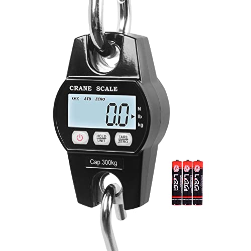 Fuzion Hanging Scale 660LB - Heavy Duty Crane Scale with Aluminum Body | Stainless Steel Hook, Hold/Tare Function, Large Display, Digital Hanging Scales for Weighing Animals, Hays, Fish, Luggage - color: Black, size: 660LB