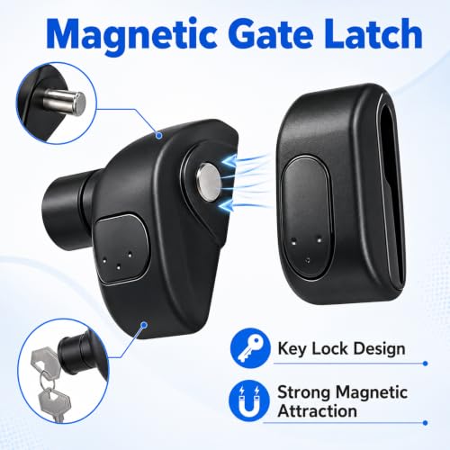 Magnetic Gate Latch, Lockable Side Pull for Wood Vinyl Metal Gates for Home, Yard & Garden Fences（Black）