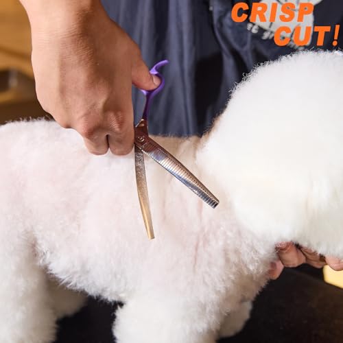 High-end Professional Dog Grooming Curved Thinning Scissors Teeth Blending Shears Pet Texturizing Thinner Blender Shears 7 Inch Extremely Very Sharp Made Of Stainless Steel Alloy For Dog Cat Groomer - color: 7inch Curved Thinning Shears