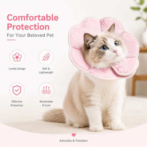 Avont Cat Cone S Adjustable Soft E-Collar, Bow | S fits 6.5-9.0" necks, Depth 3.9", breathable & soft, prevents licking Water-resistant & easy clean - color: Bow, size: S(Neck:6.5"-9.0")