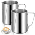 2 Pcs Milk Frothing Pitcher, 32 Oz Stainless Steel Steaming Pitcher for Espresso, Cappuccino, Barista Frother Jug with Tick Mark and Latte Art Pen, Silver