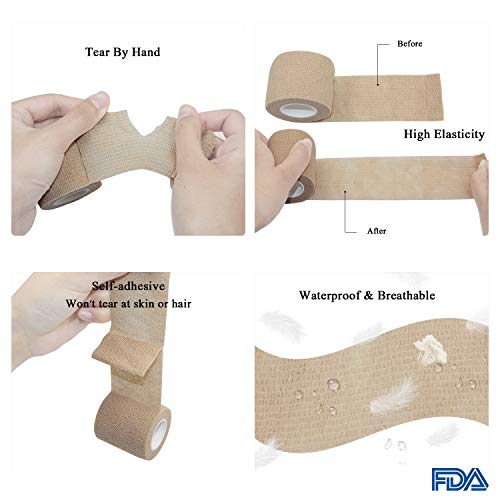 Vet Wrap Medical Tape for Skin Bandage Tape Vet Tape Cohesive Bandage 2 inch x 6 Pack Black Fabric Bandages Self Sticking Bandage Self Adhering Bandage Wrap Stretch Self Adhesive Tape - color: Black, size: 6 Pack