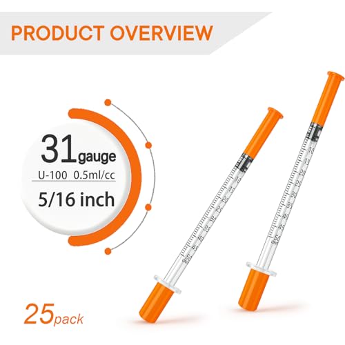 31g 5/16 .5cc syringe with needle, Individually Packed, Lab Supplies, PACK 25. - size: 0.5ml-31G 5/16"-25