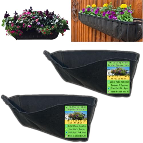 EZ Swap 24 Inch Fabric Trough Coco Liner Replacement for Window Basket Flower Planter - 24" Coconut Coco Fiber Alternative for Hayrack Planters. Use 3+ Seasons - Made in The USA! (2-Pack) - size: 24" Inch (2-Pack)