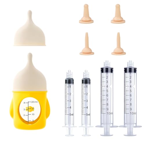Silicone Nursing Bottle + Feeding Syringes for Kittens & Small Animals – Includes Feeding Nipples, Syringes, 20ml Bottle for Puppies, Rabbits, Newborn Animals – BPA-Free, Reusable, Anti-Leak
