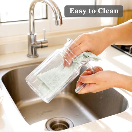 20oz Small Slim Plastic Pitcher with Lid (600ml) - Shatterproof Acrylic Water Pitcher for Fridge Door - Clear Striped Plastic Juice Pitcheres & Cocktail Shaker Carafe with Handle
