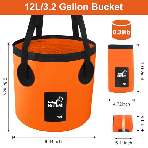 Car Wash Bucket 3.2 Gallon, Collapsible Bucket for Cleaning, Fishing Bucket with Handle for Car Washing, Traveling, Beach, Portable Wash Basin for Cleaning Supplies RV Essentials and Outdoor Camping - color: Orange, size: 12L