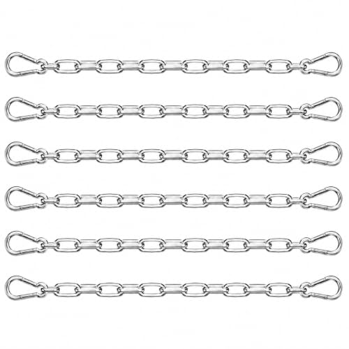 6 Pack 304 Stainless Steel Chain with 12 M4 Carabiners, 4mm x 1m (3.28ft) | Hanging Plants Bird Feeders, Porch Swings Gate and Fence, Durable Silver Chain for Indoor & Outdoor Use, 4MM Metal Chain Link - size: 1m-6pcs-4mm