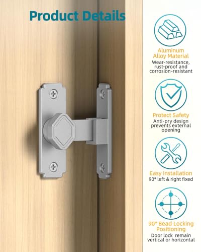 90 Degree Barn Door Lock, Rustproof Sliding Gate Latch, Silver 1Pc | Multipurpose Security Lock for Bathroom, Cabinet, Pet Cage, Garden Shed, Window And Sliding Wooden Doors - color: Silver-1PC