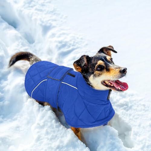 Kuoser Dog Coat Thermal Fleece Lined Dog Jacket, Adjustable Hook & Loop Dogs Coats for Medium Dogs Windproof Reflective Puppy Snow Jackets Pet Cold Weather Clothes with Harness Hole, Blue, M - color: Blue, size: Medium (Chest: 42 - 52CM / 16.53" - 20.47")