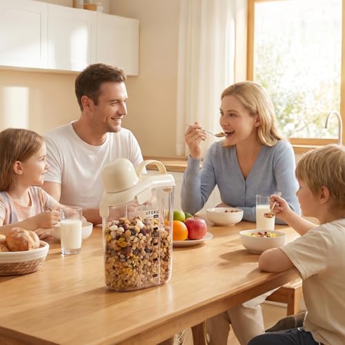 UFORU Cereal Container Storage,Rice Dispenser with Airtight Lid for Kitchen | Clear food storage container with easy pour design for rice, cereal, grains, flour, keeping pantry shelves neat and organized - color: 3L White