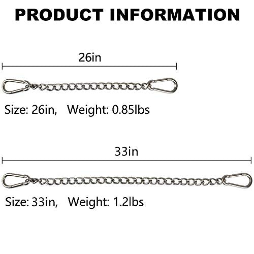 Hanging Chair Chain with Carabiners, Heavy Duty 660LBS Capacity Stainless Steel Hanging Kits for Punching Bags Hammocks (Silver, 24)