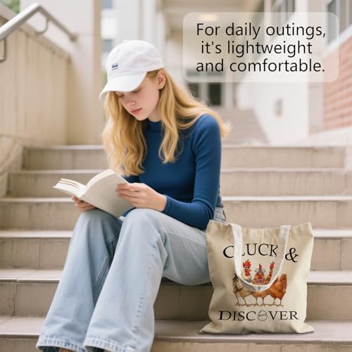 Aesthetic Canvas Tote Bag for Women - with Magnetic Snap Closure & Zipper Inner Pocket Reusable Totes Bag - color: Chickens2