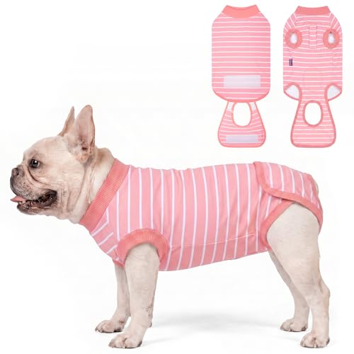 cyeollo Dog Surgery Recovery Suit, Surgical Onesie for Female & Male Dogs | Prevents Licking, Cone Alternative, After Spay & Neuter Body Suit, Protects Surgical Wounds, Easy Potty Access, 4-Way Stretch - color: Pink Stripes, size: X-Small (Back: 9"-11")