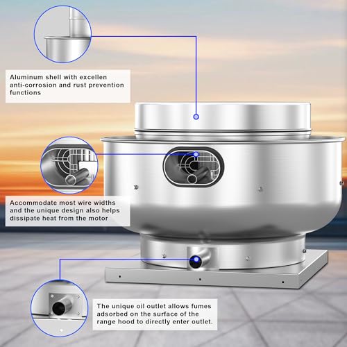 Restaurant Hood Grease Rated Exhaust Fan- Food Truck High Speed Direct Drive Centrifugal Upblast Exhaust Fan 0.25HP 110 Volt Single Phase Motor 1500-1700 CFM - size: RDU05