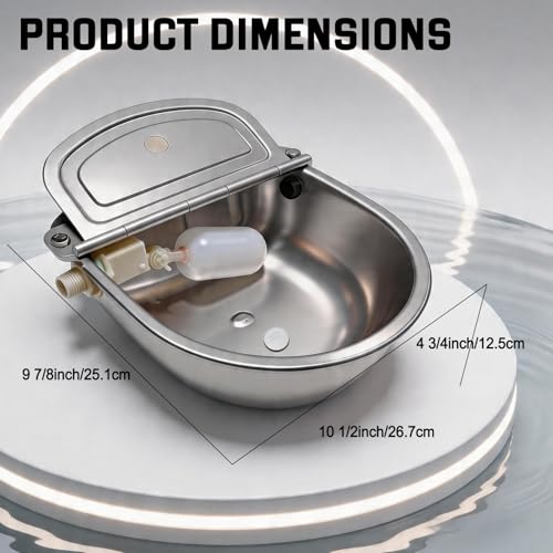 Automatic Water Bowl 304 Stainless Steel Pet Water Dispenser Dog, Feeder Waterer for Large Dogs with 40 Inch Steel Hose, 2 Float Valve, Copper Connector Adapter, 2 Bolts (with Drainage Hole)
