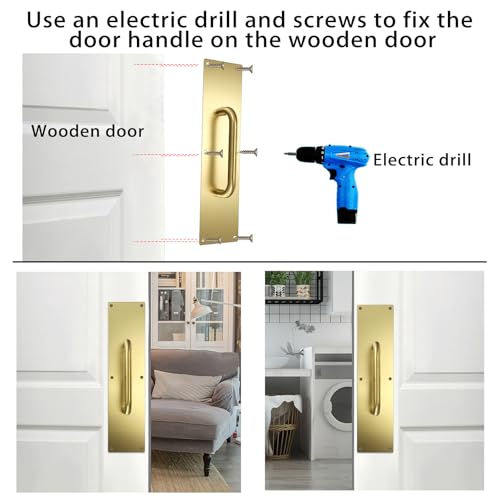 Sumnacon 1 Set 16" Stainess Steel Door Handle Pull & Push Plate - Heavy Duty Gold Gate Handle Bar for Home/Office/Warehouse/Public,Suitable of Wooden/Composite Door with Screws,Brushed - color: Gold
