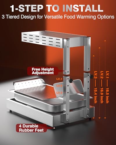 PYY French Fry Warmer - Commercial Food Heat Lamp Chip Warmer, Adjustable Height 15.4"-18.5" Food Warmer Temp 86°F-156°F Countertop Freestanding Food Truck Restaurant Buffet - size: 6.5L
