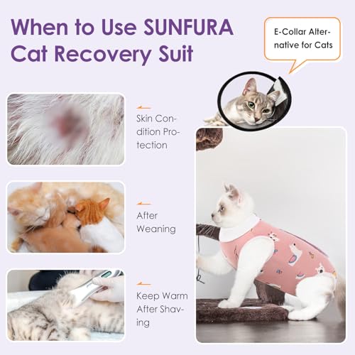 Cat Recovery Suit, Soft Kitten Onesie for Cats After Surgery Female | Breathable Spay Recovery Suit for Cats E-Collar Alternative Protective Bodysuit Anti Licking for Abdominal Wound, Candy S - color: Candy, size: Small