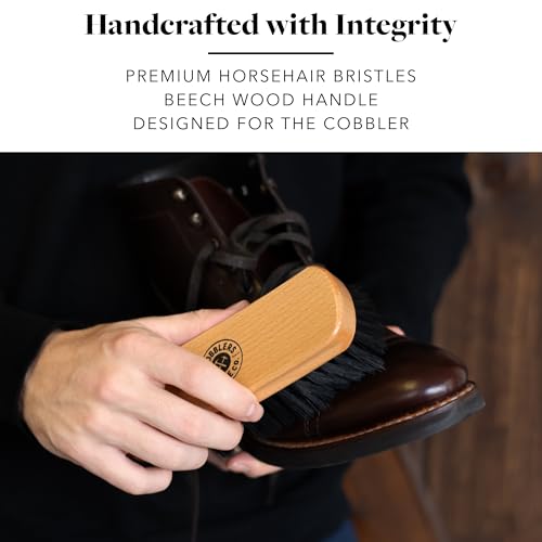 Cobbler's Choice Horsehair Shoe Brush - Premium Shoe Shine & Polish Brush | Horsehair Brush for Shoes & Boots - Buffs, Shines & Cleans Leather with a Concave Beech Wood Handle for a Comfortable Grip - color: Tan