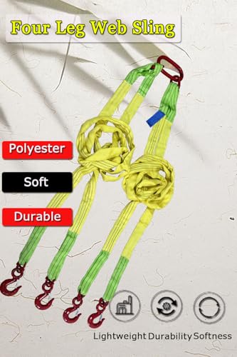 Four Leg Bridle Web Sling 13ft 17636lb Web Slings Belt Type with Hook 4.0 m 8000 kg Light Weight and Flexible Capacity Steel Sling[4leg 8.0t 4m] (4leg-8t-4m) - size: 4leg-8t-4m