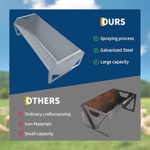 45-Inch Portable Livestock Feeding Trough, Heavy Duty 22 Gallon Capacity Feeder for Cows, Sheep, Horses, Pigs, Feeding Up to 10 Sheep, Durable Galvanized Steel（Silver） - color: Silver