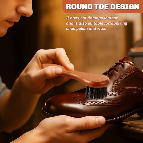4 Pcs Horsehair Shine Shoes Brush Kit Polish Dauber Applicators Cleaning Leather Shoes Boots Care Brushes Suede Cleaner Brush with Microfiber Shoe Cloth(Brown Handle B) - style: Brown Handle B