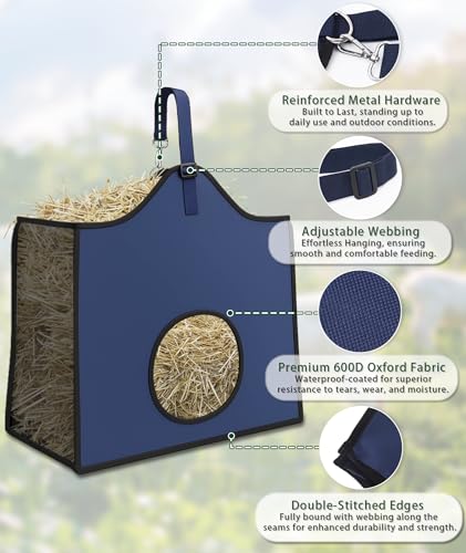 Hay Feeder for Goats and Horses - Slow Feed Design, Heavy Duty Hanging Hay Bag for Barn, Trailer & Paddock, Easy to Hang & Clean(1pcs, Navy Blue) - color: 1pcs-navy blue