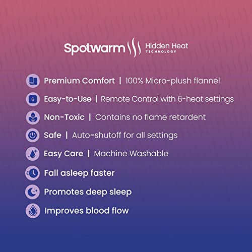 Hidden Heat Electric Foot of the Bed Warmer by SpotWarm; Wireless RF Remote, Microplush Flannel Mattress Warmer for Heated Feet. Queen Bed - 60” by 24” - size: 60" by 24"