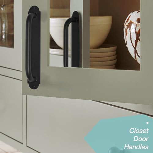 12'' Black Heavy Duty Metal Gate Handles 2 Pack, Outdoor Power Coated Modern Door Pull Hanlde for Fence Garden Patio Barn Door, Interior Closet Cabinets Door Pulls - size: 12 Inch
