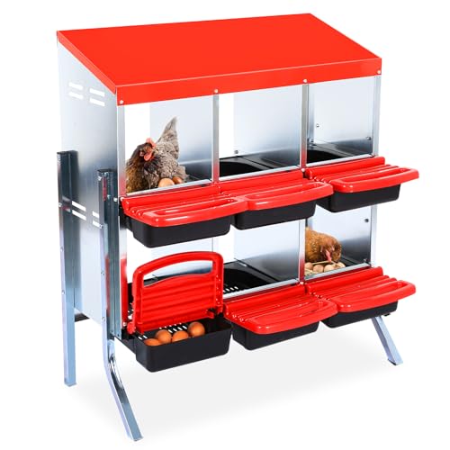 Chicken Nesting Box, 6 Hole 2 Layer Hen Nest Boxes with Legs, Roll Away Eggs Laying Boxes,Cleanable Pull Out Hen Roosting Boxes - size: Red- 6 compartment with legs