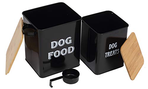 Dog Food Storage Container Farmhouse Pet Food Treats Bin with Lid and Scoop, Perfect Sturdy Canister Tins for Kitchen Countertop, Shelf, Great Gift for Pet Owners - Dog Food - Black - color: Dog Wood Black