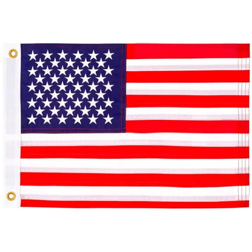 American Flag Boat Flag 12x18 Inches Embroidered Stars, Sewn Stripes, Boat Flags with 2 Brass Grommets Polyester US Flag long Lasting Outdoor Banner for Marine Yacht UTV - size: 1x1.5 Ft Brass Grommets